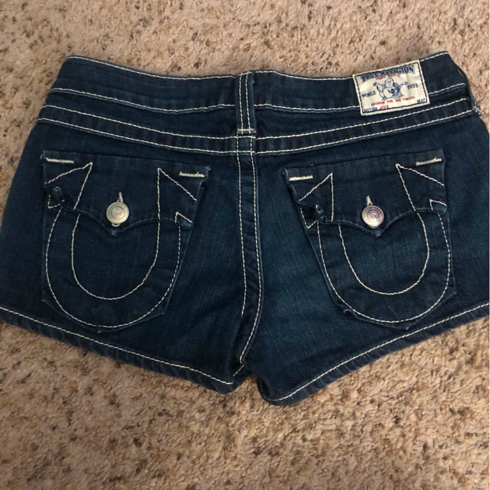 TRUE RELIGION low rise dark denim shorts